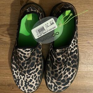 OOFOS Women’s  Leopard Print Slip-On Sneakers - Black and Brown